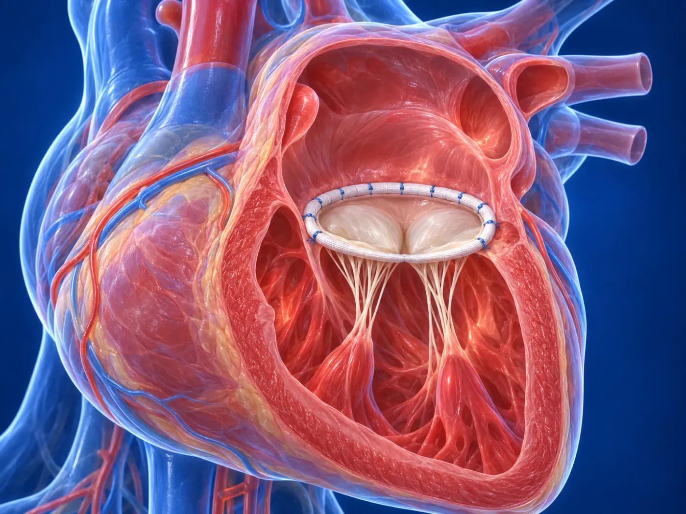 Mitral kapağa yerleştirilmiş tamir halkası, illüstrasyon